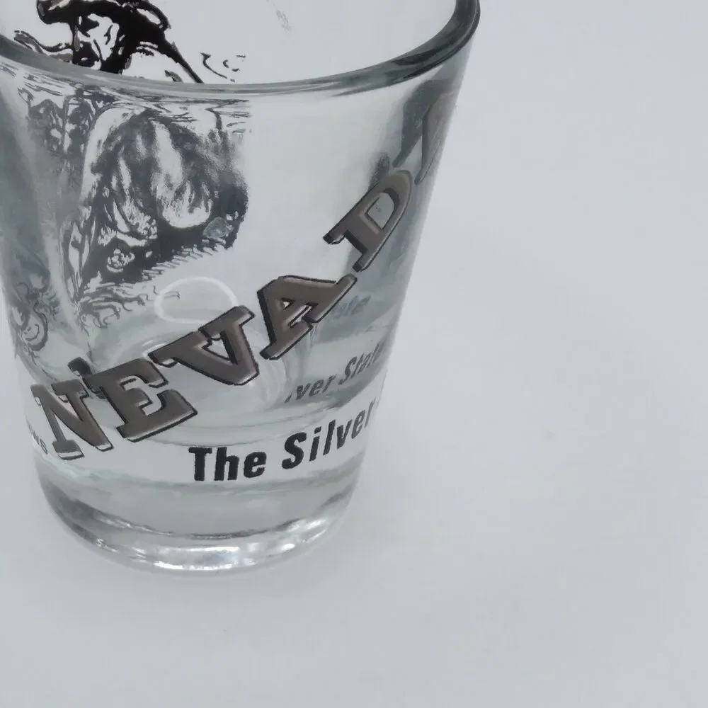 Shot Glass 2oz Nevada Miner Panning Graphic Silver State Barware State Souvenir